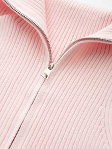 Zip-Up Ribbed Knit Vest Top Pink Summer - Pink - View 3