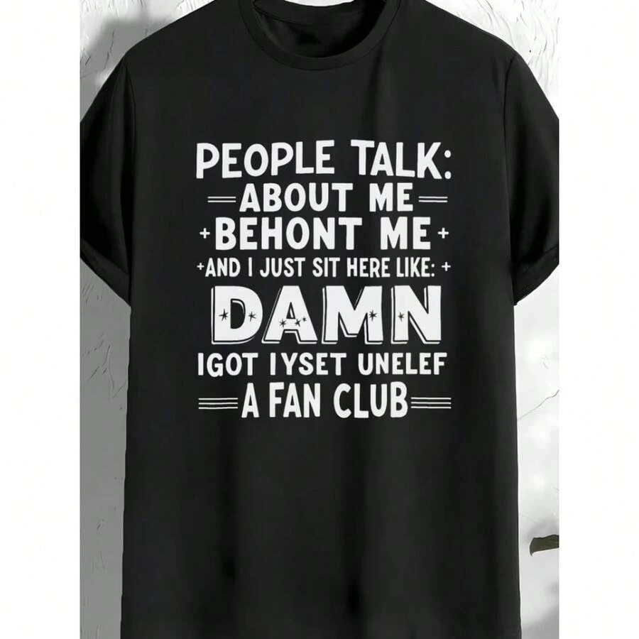 Camiseta coreana para mujer La gente habla de mí humor de K-Drama - Holgada - Manga corta de línea - Cuello redondo - Top casual de verano con estampado de texto coreano - Adecuada para fans del K-Pop - [Negro] - Ver 1
