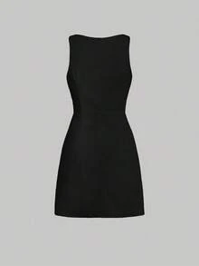 MOD Vestido plisado de color negro sólido para damas - Negro - Ver 2