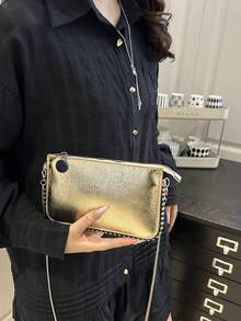 Women's Beaded Chain Strap Crossbody Bag, Retro Colorful Laser Holographic Metallic Envelope Clutch Purse - Rose Gold - View 8