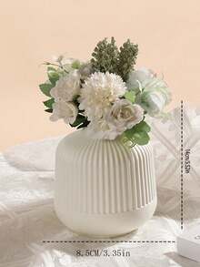 1pc New Nordic Creative Vase Decor, Crafts Ornament Flower Pot Dry/Fresh Flower Decoration, Imitation Ceramic Plastic Container (Flowers Not Included) - White - View 8