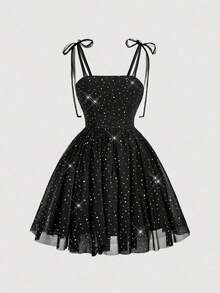 MOD Vestido estilo retro con estampado floral rosa y cinturón con lazo - Negro - Ver 3