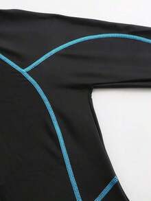 Bikinx Traje de baño de una pieza deportivo con cremallera frontal, manga larga, ajustado, con ribete de contraste de unicolor para vacaciones y playa en verano - Azul - Ver 11