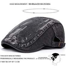 1 chiếc mũ lưỡi trai denim bạc màu, kiểu mũ Ivy Newsboy cổ điển, mũ beret vành cong điều chỉnh được, kiểu dáng thường ngày. - A - Xem 3