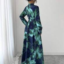 Women's Lapel NeckWaist Bowknot Floral Print Long Sleeve Dress Fall Cloth For Women - Multicolor - Ver 3