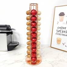 1pc Wrought Iron Coffee Capsule Storage Rack, Vertical Rotating Design, Fits Multiple Sizes, Non-Slip Base, Suitable For Home Coffee Corner, Daily Coffee Storage, Coffee Accessory Organizer - Multicolor - View 4
