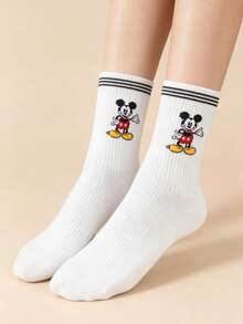 Disney 1/4/8 双装迪士尼米奇女士中筒袜 - 可爱英文字母条纹波点创意卡通图案 - 弹性好，时尚百搭，四季皆宜，成人礼物及日常穿着 - 彩色 - 查看 3