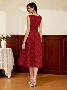 Vestido elegante sin mangas de cuello cuadrado con bolsillo de unicolor vintage para mujer, atuendo de verano, vestido de invitada de boda, vestido de regreso a la escuela, vestido de cumpleaños elegante para mujer, atuendo de cumpleaños elegante para mujer, atuendo de vacaciones para mujer, vestido elegante para mujer en otoño, ropa de mujer para vacaciones, vestido de iglesia para mujer, atuendo de iglesia para mujer, atuendo de festival para mujer, estilo de dinero antiguo, atuendo de brunch para mujer - Rojo - Ver 8