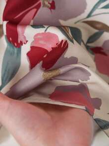 Conjunto informal de 2 piezas de camisa con estampado de plantas tropicales y pantalones de pierna ancha para mujer - Multicolor - Ver 4