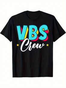 Camiseta Cristiana VBS Crew Vacation Bible School con Estampado de Salpicaduras de Pintura 180G - Negro - Ver 1