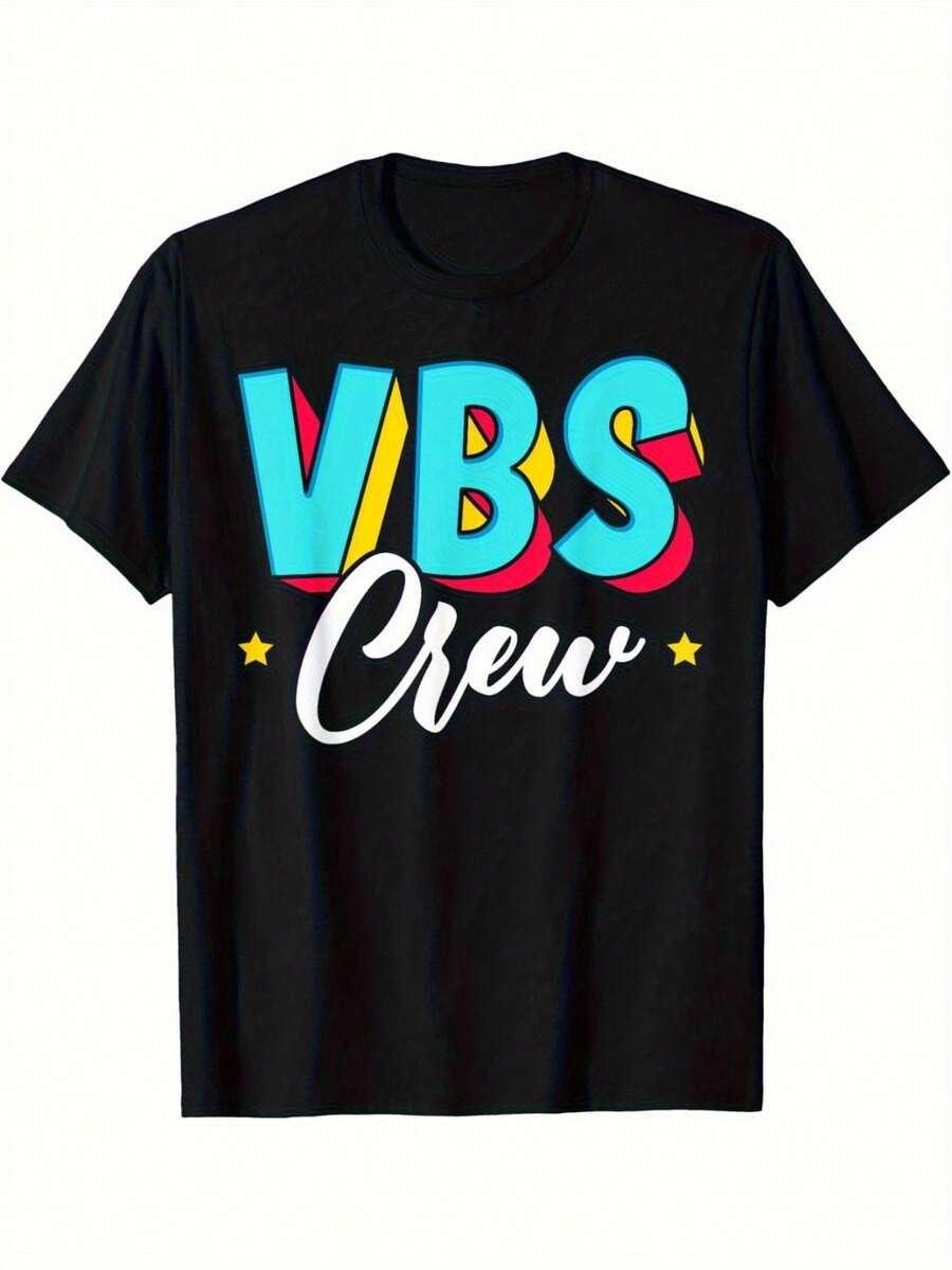 Camiseta Cristiana VBS Crew Vacation Bible School con Estampado de Salpicaduras de Pintura 180G - Negro - Ver 1