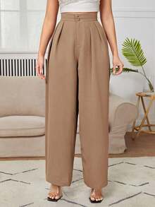 PETITE Pantalones De Vestir De Pierna Ancha Con Pliegues En La Cintura Alta - Negro - Ver 9