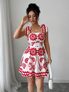 Vestido de tirantes sin mangas con estampado floral, diseño de corbata, que ceñe la cintura, para mujer, nueva moda casual para primavera/verano - Multicolor - Ver 5