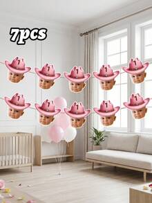 7/14/21pc Custom Personalized Cowboy Face Paper Banner Flags, Pink Cowgirl Brown Cowboy Banner Hanging Decor, Western Themed Birthday Party Supplies, My First Birthday Party Favors, Cowboy 1st Birthday, My First Rodeo, Party Decorations - Multicolor - View 26