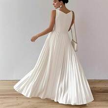 Vestido largo de mujer con pliegues y cintura ajustada de moda nuevo elegante vestido de fiesta vestido de noche vestido formal para mujer - Blanco - Ver 2