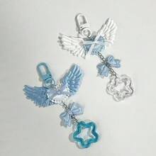 1件装女士INS风蓝白天使心形钥匙扣，镂空星形吊坠挂件，女友礼物，包包钥匙链配饰 - 彩色 - 查看 2