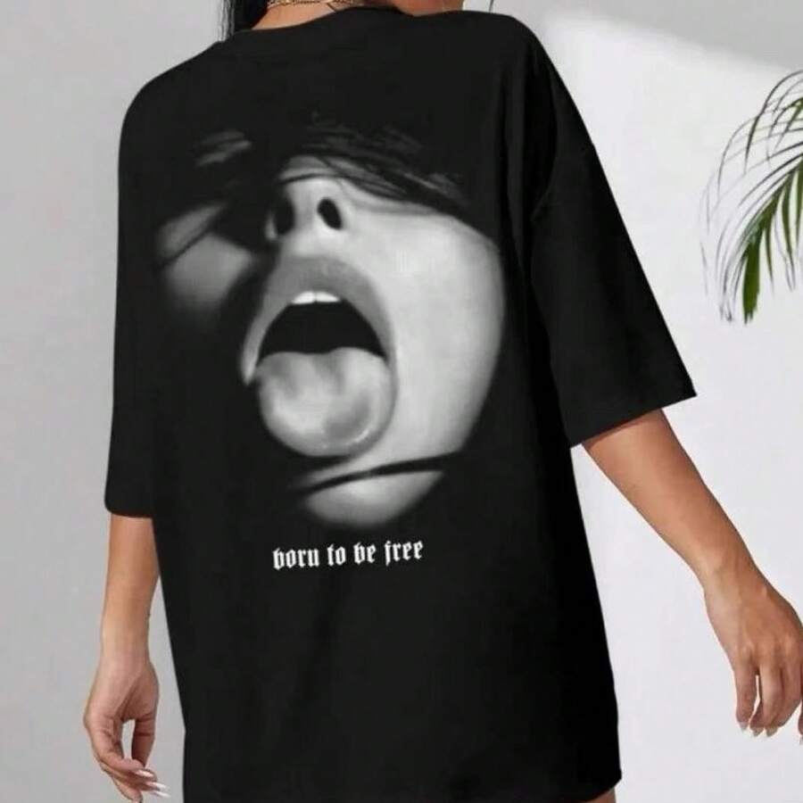 Camiseta de manga corta estampada de estilo americano, moderna, holgada, versátil, de algodón puro, estilo retro de verano. - Negro - Ver 1