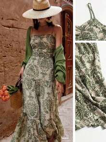 Vestido de verano elegante casual con estampado de plantas, tirantes con volantes para mujer de EARO - Multicolor - Ver 2