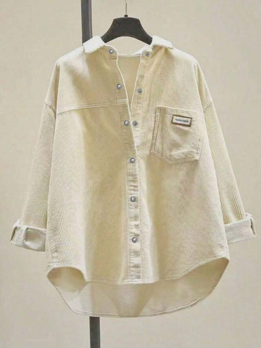 Camisa de manga larga casual de mujer de pana con bordado de letras, primavera - Albaricoque - Ver 1