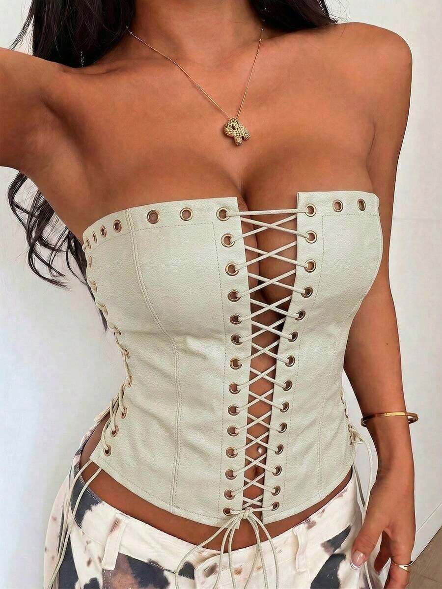 Top corto con tirantes finos y dobladillo con volantes, adecuado para vacaciones en la playa de manera casual - Albaricoque - Ver 1