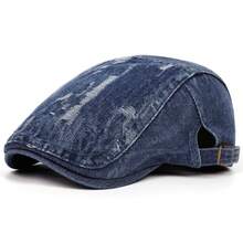 1 chiếc mũ lưỡi trai denim bạc màu, kiểu mũ Ivy Newsboy cổ điển, mũ beret vành cong điều chỉnh được, kiểu dáng thường ngày. - A - Xem 10