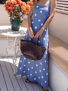 Vestido de verano elegante y casual para fiesta, con lunares, recortes y retorcido, ideal para vacaciones en la playa - Azul - Ver 1