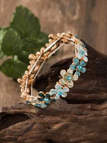 Cring Coco 1 Lake Blue Flower Bracelet, Fashion Accessory, Zinc Alloy Enamel Glass, Bohemian French Sweet Pastoral Style, Perfect Gift For Women And Girlfriends, Suitable For Daily Wear, Gatherings, Parties, Vacation Season, Valentine's Day, Mother's Day, And Holiday Gifting - Lake Blue - View 7