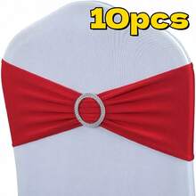 10pcs Elastic Chair Bows Ties With Round Buckle Sliders, Decorative Chair Back Ribbons For Wedding Party - Multicolor - View 15