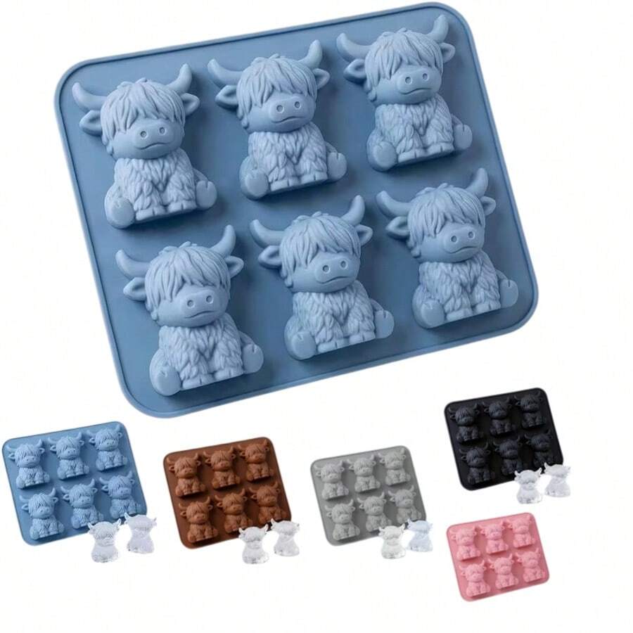 Highland Cow Silicone Tray - 3D Cute Cow Shaped Ice Mold Suitable For Whiskey, Cocktails And Baking, Silicone Mold Suitable For Easter And Holiday Decorations - Multicolor - View 1