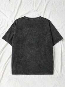 1 pieza: El más reciente disfraz retro divertido de estilo americano para mujer, con motivos de espacio, astronomía y letras de dibujos animados de la luna. Esta ropa de calle de estilo coreano es cómoda, retro, versátil y de moda para el día a día, estilo Y2k para mujeres. Camiseta de manga corta de cuello redondo, ajustada, de color melocotón, estilo punk de escala pequeña, de la serie retro deslavada. Camiseta cómoda de puro algodón de la serie retro deslavada, que crea fácilmente un estilo casual retro. Adecuado para desplazamientos diarios, salidas informales y uso cotidiano. Ropa de Mujer de Estilo Retro Clásico. 180g Algodón 100% - Negro - Ver 3