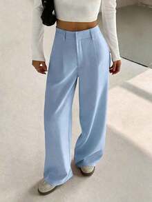 Pantalones anchos casuales elegantes y estilizadores de alta gama para mujer - Azul - Ver 5