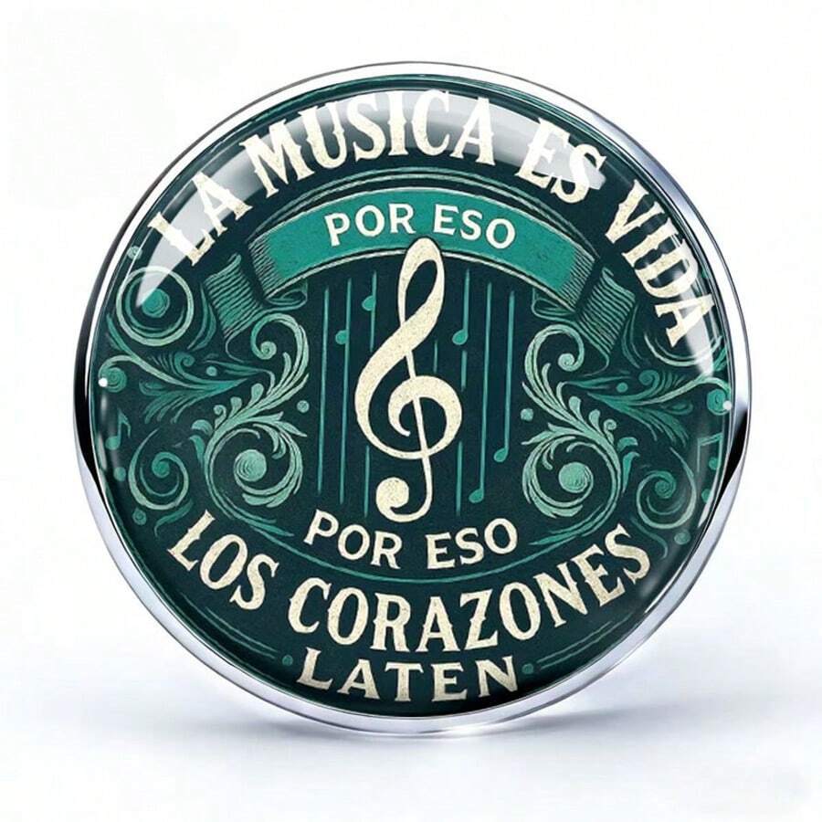 2DFLAT Spanish Music Themed Stainless Steel Brooch, Creative Music Note & Text Brooch "La Musica Es Vida", Vintage Music Lover Accessory, Decorative Pin - A - View 1