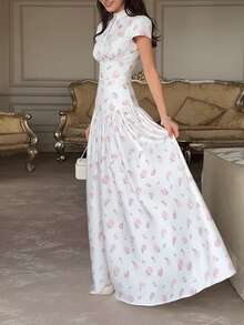 Vestido largo primavera 2026, holgado con estampado floral, estilo elegante y moderno - Blanco - Ver 2