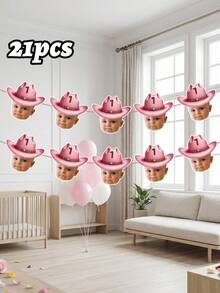 7/14/21pc Custom Personalized Cowboy Face Paper Banner Flags, Pink Cowgirl Brown Cowboy Banner Hanging Decor, Western Themed Birthday Party Supplies, My First Birthday Party Favors, Cowboy 1st Birthday, My First Rodeo, Party Decorations - Multicolor - View 31