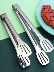 1件/2件 加厚商用不鏽鋼食物夾，BBQ夾，麵包漢堡蛋糕肉類熟食夾 防燙，牛排BBQ專用，廚房煎餅夾 烘焙多用途夾 - 銀色 - 查看 5