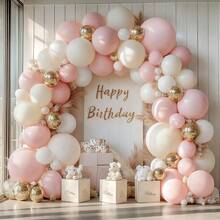 49 Stücke/26 Stücke 10-Zoll Gold, Weiß, Makaron Rosa, Elfenbein Latex Ballon Bogen Set, geeignet für Taufe, Mädchen Geburtstag, Bridal-Shower, Hochzeit, Jahrestag - Mehrfarbig - Übersicht 2
