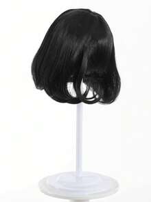 Peluca corta de 10 pulgadas y 2 pinzas para el cabello con moño rosa, peluca sintética resistente al calor, accesorios para el cabello de niñas con pinzas de moño - Negro natural - Ver 6