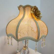 Vintage Champagne Gold Floral Lamp Shade With Crystal Beaded Tassels, Victorian Palace Style Lampshade For Table Lamp, Bedroom Living Room Decor - Fabric Princess Lampshade - View 7