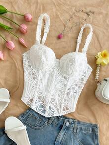 Camiseta de tirantes elegante y bohemia con estampado tropical, adecuada para la playa, el Día de San Valentín, la temporada de bodas, fiestas y festivales de música - Blanco - Ver 4