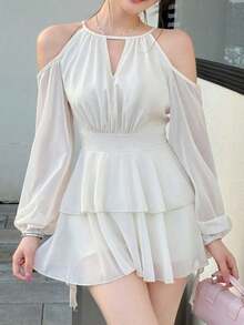 Vestido simple de oficina para mujer - Beis - Ver 1