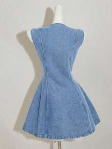 Vestido mini sin mangas de denim para mujer, ajustado casual, azul - Lavado ligero - Ver 2