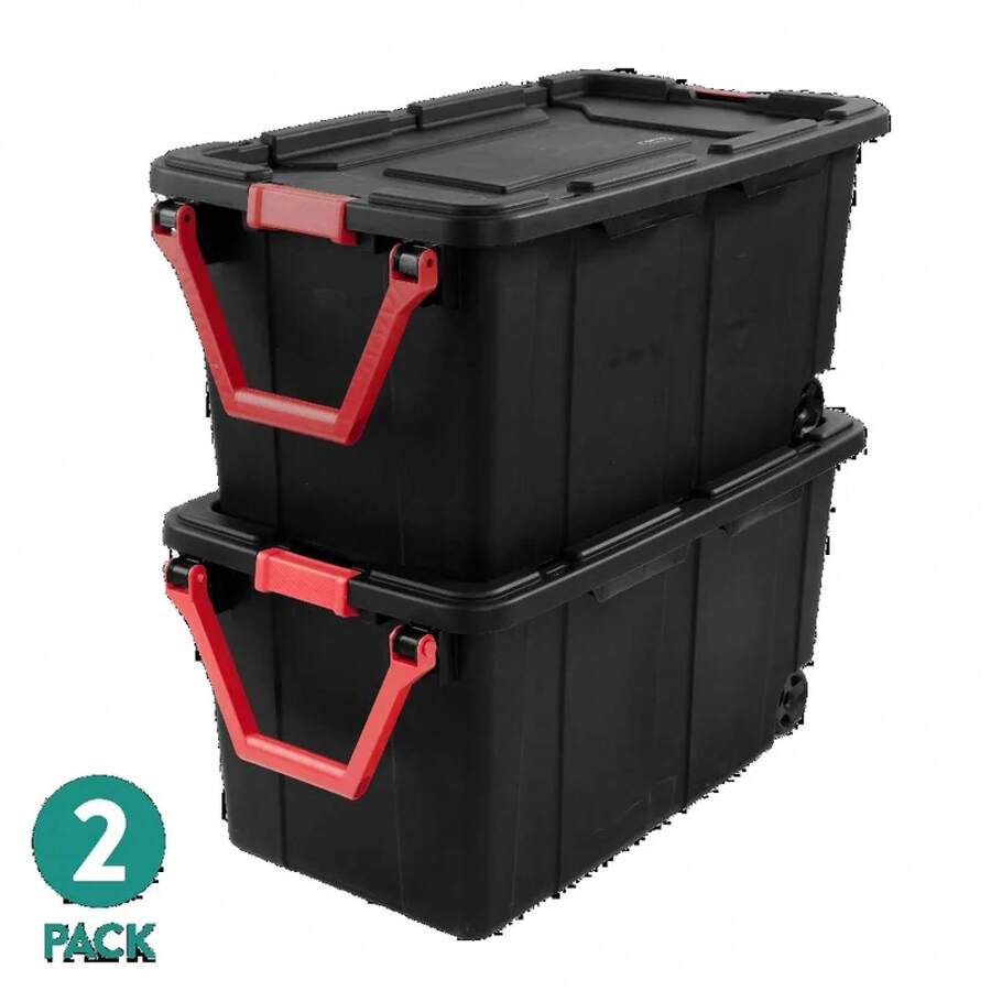 Sterilite Extra Large Storage Bin, 40 Gallon Wheeled Plastic Storage Container With Handle, Black, Pack Of 2, Industrial - Bộ 2 chiếc - Màu xám - Xem 1
