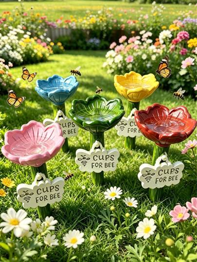 Bộ 1/3/5 bình tưới nước cho ong và bướm mới, thiết kế hoa văn, cốc uống nước cho côn trùng, máng ăn ngoài trời, trạm cho ăn nuôi ong, thích hợp cho làm vườn và nông nghiệp đô thị, dụng cụ chăm sóc ong và côn trùng, phụ kiện trang trí sân vườn, dụng cụ làm vườn thiết thực.
