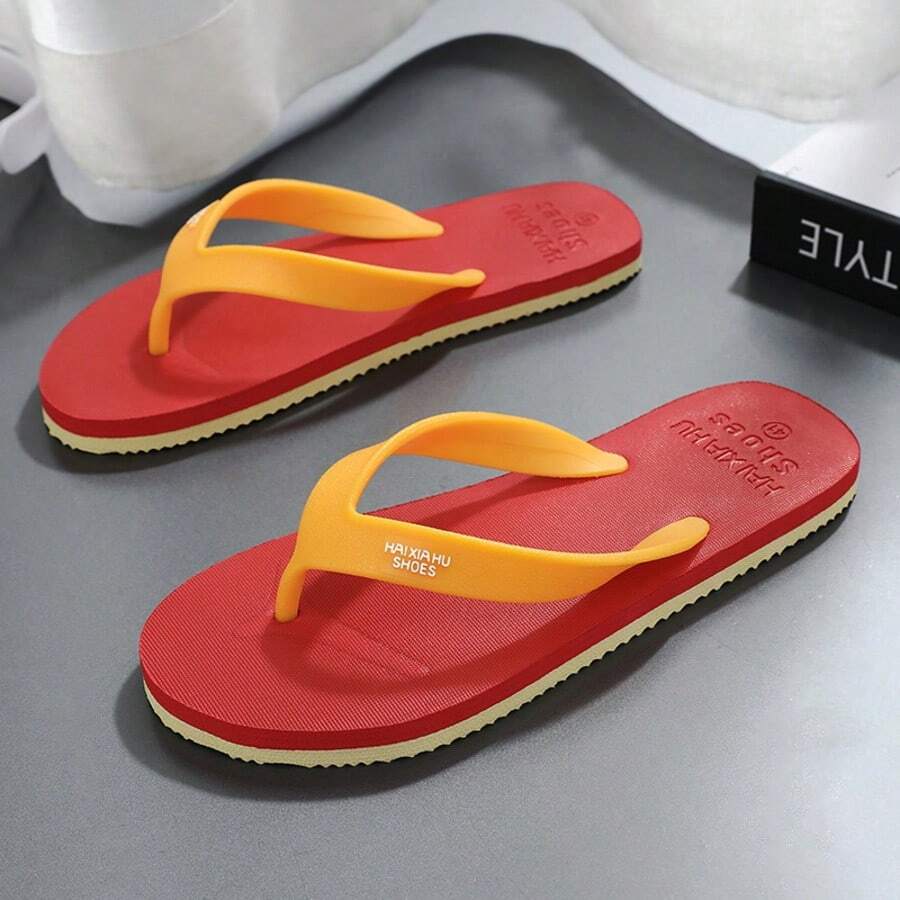 1 đôi dép xỏ ngón màu đen, dép lê nam mùa hè kiểu dáng thường ngày, đế dày chống trơn trượt, dép đi biển ngoài trời. - màu đen - Xem 1