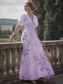 Vestido largo estampado estilo palaciego  europea elegante moda nueva colección para mujer - Rojo - Ver 2