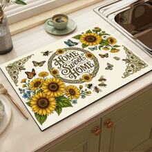 1pc Floral Print Absorbent Mat/Drying Mat For Coffee Maker, Tableware - Polyester Absorbent Desktop Protective Mat With Rubber Anti-Slip Pad, For Kitchen Counter Decor, Home Bar And Dining Table - Multicolor - View 5