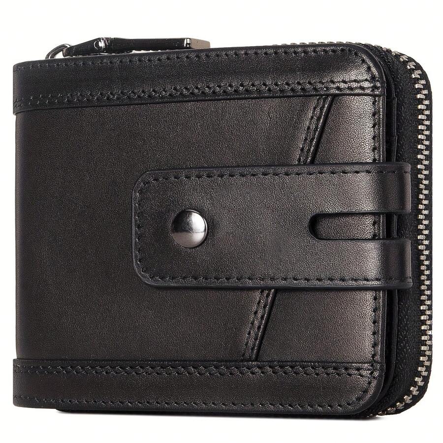 Men's Zipper Wallet, Genuine Leather Zipper Around Wallet With RFID Blocking, Double-Fold ID Window, Comes With Gift Box, Zipper Wallet With Coin Pocket - Black Coffee - View 1