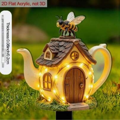 2D Acrylic Garden Plant Support Stake, Teapot Shaped, Suitable For All Seasons, Durable And Lightweight Design For Flower Beds, No Battery/Power Needed, Ideal Gift For Gardeners (Artwork), Suitable For 11 Holidays