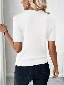 Blusa de punto de manga corta de unicolor y estilo minimalista, para uso diario - Blanco - Ver 8