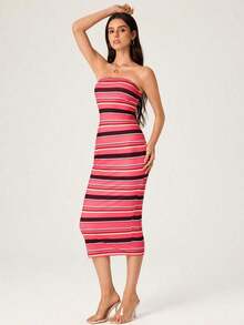 Vestido casual ceñido sin tirantes para cena - Multicolor - Ver 5
